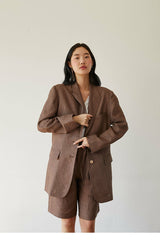 Oversized Linen Blazer with Structured Shoulders and Double Button Closure