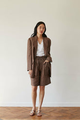 Oversized Linen Blazer with Structured Shoulders and Double Button Closure