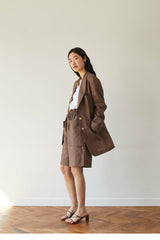 Oversized Linen Blazer with Structured Shoulders and Double Button Closure