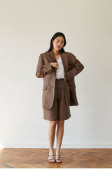 Oversized Linen Blazer with Structured Shoulders and Double Button Closure