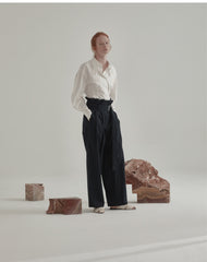 Tailored Linen Shirt With Oversized Collar And Voluminous Sleeves For Elegant Everyday Wear