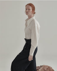 Tailored Linen Shirt With Oversized Collar And Voluminous Sleeves For Elegant Everyday Wear