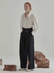 Tailored Linen Shirt With Oversized Collar And Voluminous Sleeves For Elegant Everyday Wear