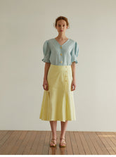 High-Waisted A-Line Midi Skirt in Breathable Pure Linen with Front Pleat and Button Detail