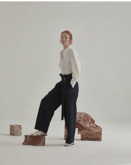 Tailored Linen Shirt With Oversized Collar And Voluminous Sleeves For Elegant Everyday Wear