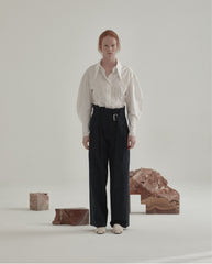 Tailored Linen Shirt With Oversized Collar And Voluminous Sleeves For Elegant Everyday Wear