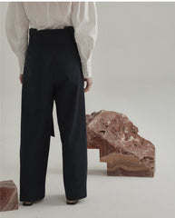 High-Waisted Linen Pants with Belted Waist and Wide-Leg Silhouette for Effortless Style