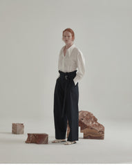 High-Waisted Linen Pants with Belted Waist and Wide-Leg Silhouette for Effortless Style