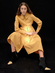 Asymmetrical Belted Linen Shirt Dress with Gathered Detailing and Long Sleeves