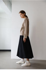 Elegant A-Line Mid-Length Skirt in Lightweight Linen Fabric for Everyday Chic Style