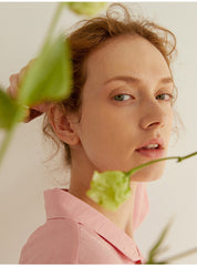 Short Sleeve Button-Down Linen Blouse with Relaxed Fit and Notched Collar for Women