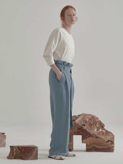 High-Waisted Linen Pants With Wide-Leg Silhouette And Belted Waistband For Effortless Style