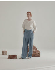 Relaxed-Fit Linen Blouse With Rounded Neckline And 3/4 Sleeves For Effortless Elegance