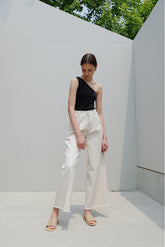 High-Waisted Wide-Leg Linen Pants for Women with Raw Hem and Tailored Fit
