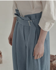 High-Waisted Linen Pants With Wide-Leg Silhouette And Belted Waistband For Effortless Style