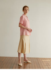 A-Line High-Waist Midi Skirt In Breathable Pure Linen With Front Slit And Button Detail