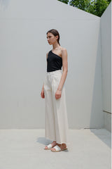 High-Waisted Wide-Leg Linen Pants for Women with Raw Hem and Tailored Fit