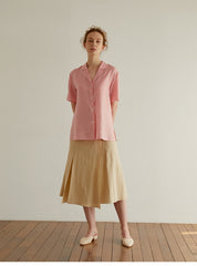 A-Line High-Waist Midi Skirt In Breathable Pure Linen With Front Slit And Button Detail