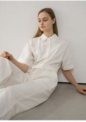 Tailored Belted Linen Jumpsuit with Short Sleeves and Pocket Detail for Effortless Chic