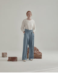 High-Waisted Linen Pants With Wide-Leg Silhouette And Belted Waistband For Effortless Style