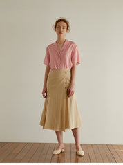 A-Line High-Waist Midi Skirt In Breathable Pure Linen With Front Slit And Button Detail