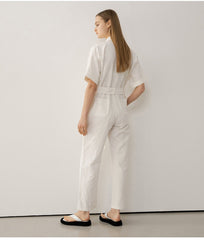 Tailored Belted Linen Jumpsuit with Short Sleeves and Pocket Detail for Effortless Chic
