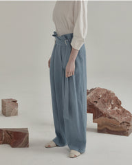 High-Waisted Linen Pants With Wide-Leg Silhouette And Belted Waistband For Effortless Style