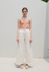 High-Waisted Wide-Leg Linen Pants for Women with Raw Hem and Tailored Fit