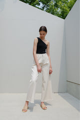 High-Waisted Wide-Leg Linen Pants for Women with Raw Hem and Tailored Fit