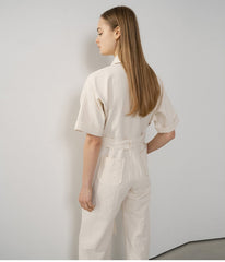 Chic Short Sleeve Belted Linen Jumpsuit for Women – Lightweight Tailored One-Piece Suit