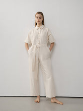 Chic Short Sleeve Belted Linen Jumpsuit for Women – Lightweight Tailored One-Piece Suit
