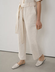 Chic Short Sleeve Belted Linen Jumpsuit for Women – Lightweight Tailored One-Piece Suit