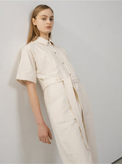 Chic Short Sleeve Belted Linen Jumpsuit for Women – Lightweight Tailored One-Piece Suit