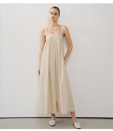 Sleeveless Linen Maxi Dress with Gathered Bodice and Flowy A-Line Silhouette