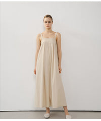Sleeveless Linen Maxi Dress with Gathered Bodice and Flowy A-Line Silhouette