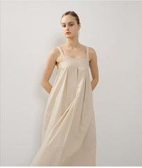 Sleeveless Linen Maxi Dress with Gathered Bodice and Flowy A-Line Silhouette