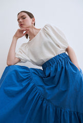 Puff Sleeve Blouse with Relaxed Fit and Textured Fabric