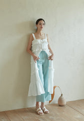 Sleeveless Cotton Dress with Ruffle Detailing and Flowy Silhouette, Ideal for Summer Wear