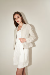 High-Rise Pleated Linen Shorts for Women with Belted Waist and Tailored Summer Fit