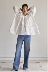 Elegant Puff Sleeve Linen Blouse With Drawstring Detail And Relaxed Silhouette For Women