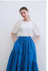 Puff Sleeve Blouse with Relaxed Fit and Textured Fabric