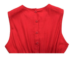 Sleeveless Linen Midi Dress With Fitted Bodice And Flowy Skirt