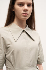 Women's Linen Collared Shirt Dress – Short Sleeve Belted Midi Dress with A-Line Silhouette