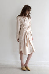 Sleeve-Tied Midi Shirt Dress in Crisp Linen Fabric