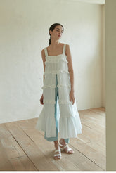 Sleeveless Cotton Dress with Ruffle Detailing and Flowy Silhouette, Ideal for Summer Wear