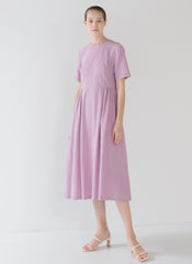 Short-Sleeve Linen Midi Dress With Gathered Waist And Lightweight Fabric For Effortless Style