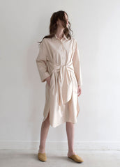 Sleeve-Tied Midi Shirt Dress in Crisp Linen Fabric