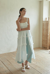 Sleeveless Cotton Dress with Ruffle Detailing and Flowy Silhouette, Ideal for Summer Wear