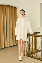Oversized Cotton Poplin Shirt Dress with Pointed Collar and Long Sleeves for Modern Minimalism