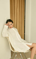 Oversized Cotton Poplin Shirt Dress with Pointed Collar and Long Sleeves for Modern Minimalism